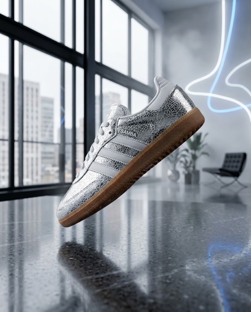 Adidas Samba OG Silver Metallic Plateado Agrietado Blanco Suela Caramelo Mujer Monikistyle1.1