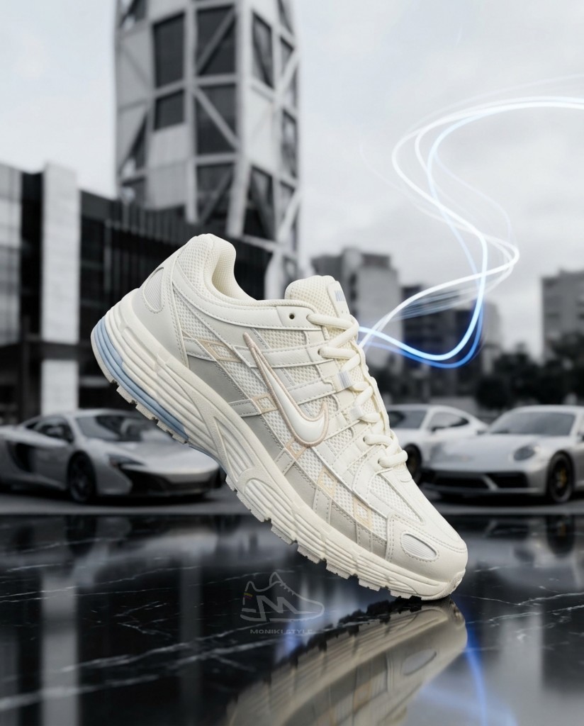 Nike P-6000 Blanco Crema Detalles Marfil y Azul Claro Mujer Monikistyle1.1