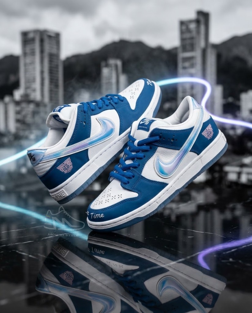 Nike SB Dunk Low Born x Raised Blanco Detalles Azul Iridiscente Mujer Hombre Monikistyle1.1