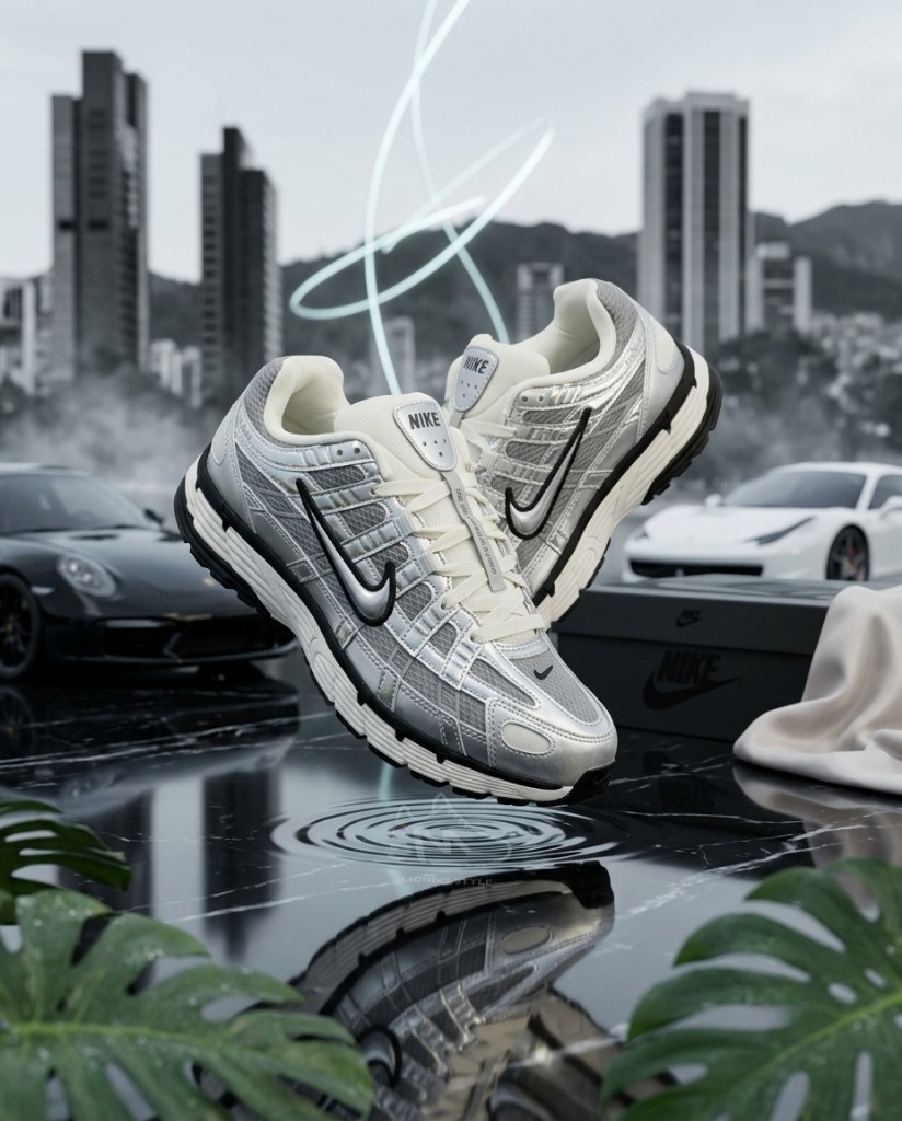 Nike P-6000 Plata Metalizado Detalles Negro y Crema Hombre Monikistyle1.1