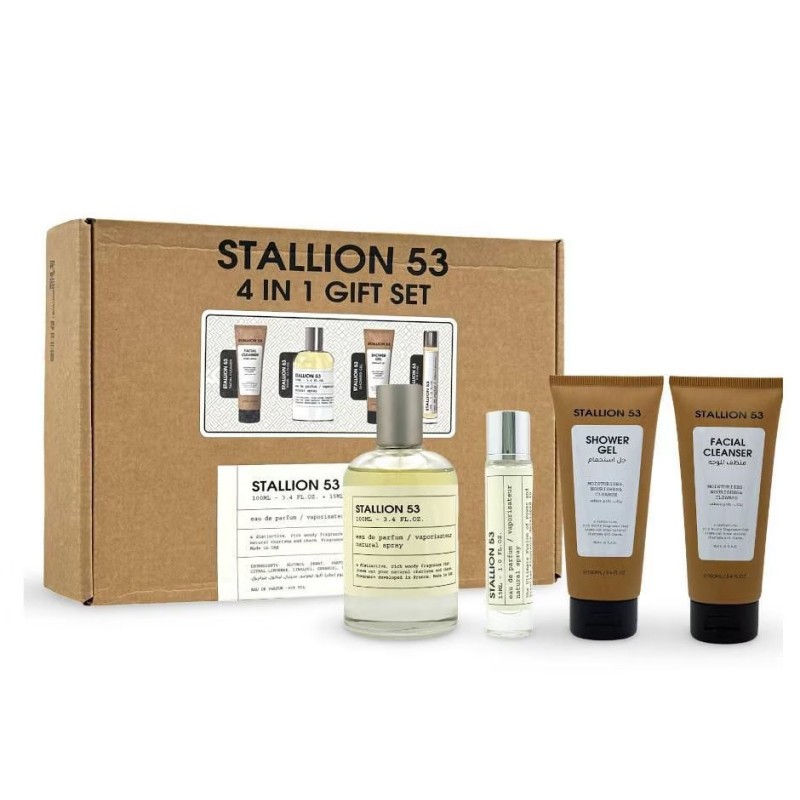 Estuche Emper Stallion 53 Hombre 4Pz Perfume 100ml + Perfume Mini 15ml + Limpiador facial 75ml + Gel De Ducha 75ml