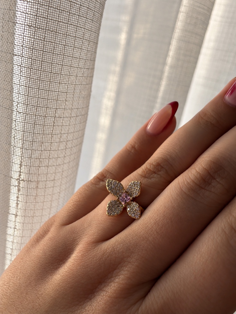 Anillo Flor Perla Rosada
