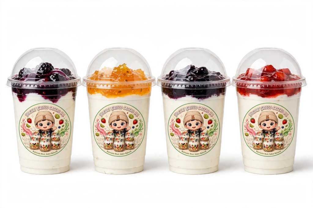 Yogurt griego casero con mermelada de fruta