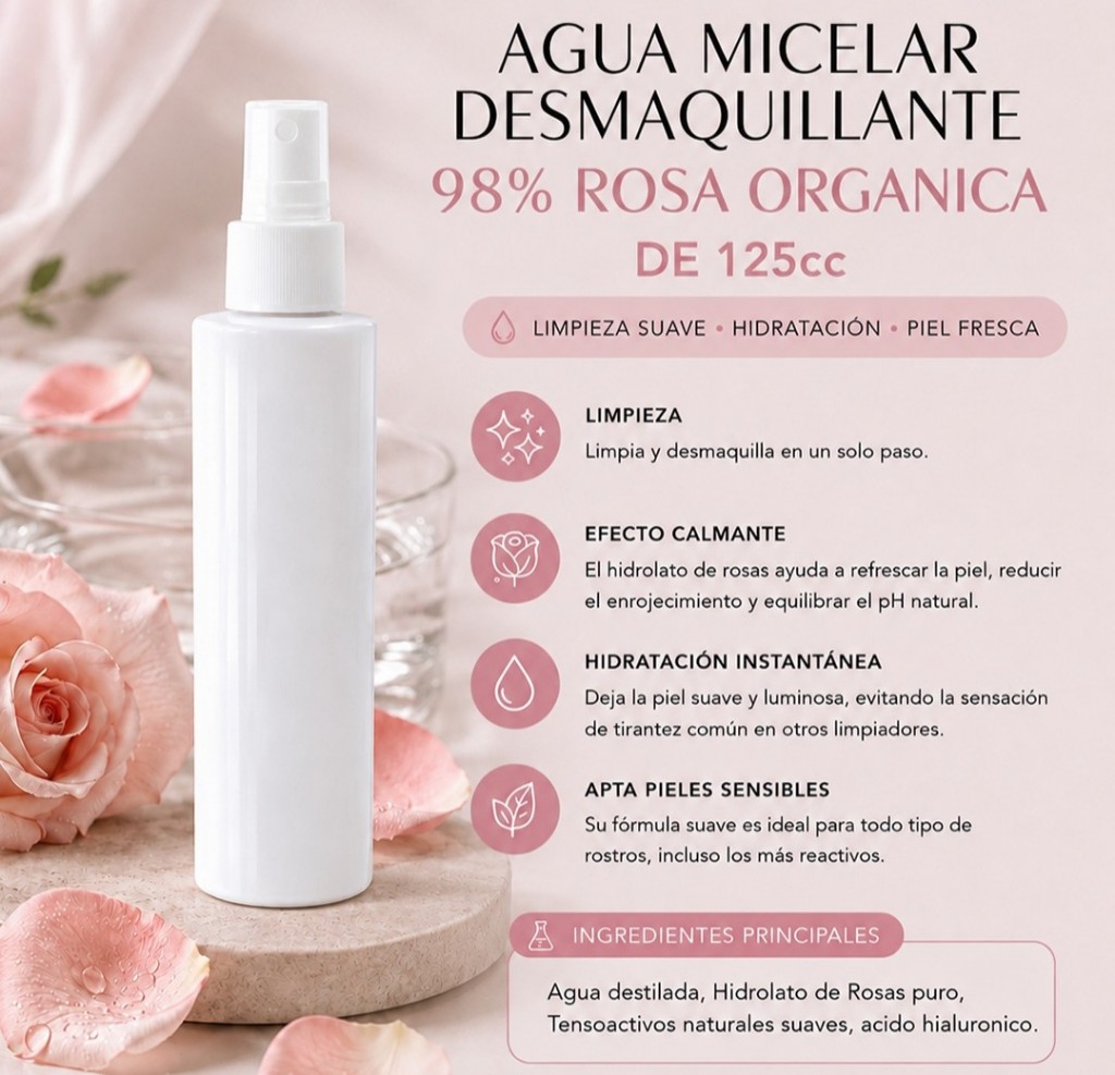 Agua Micelar Rosa Organica 125cc