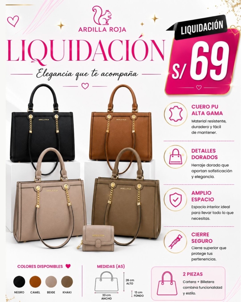 x Cartera con cadena Ardilla Roja
