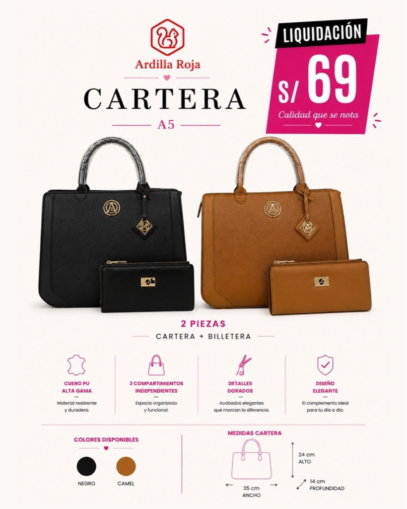 x Cartera A5 Ardilla Roja