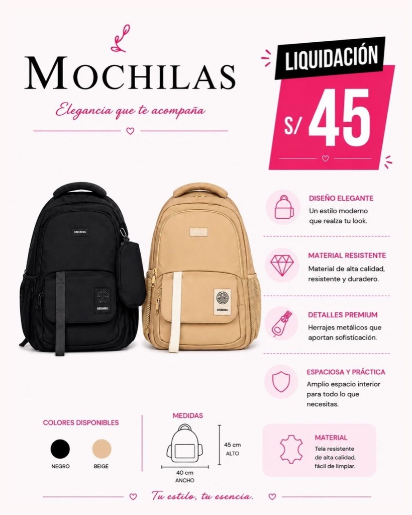 x Mochila tela mojada