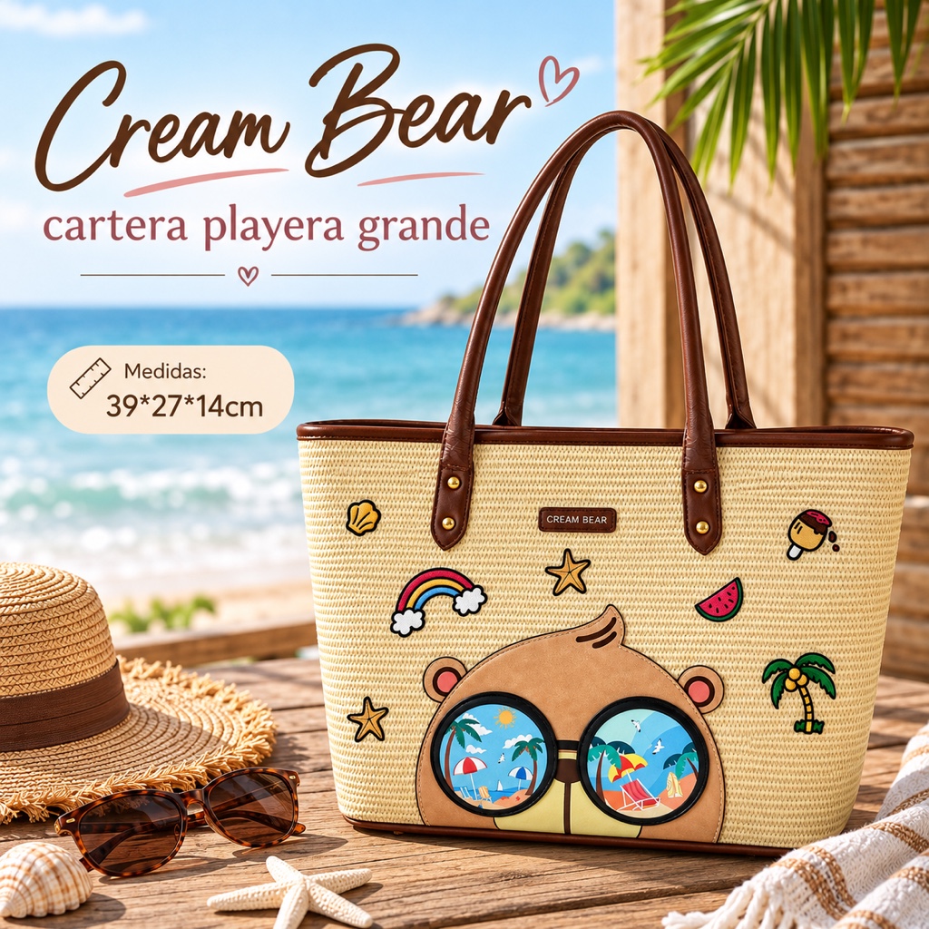 Cartera Cream Bear Playera  Grande - 1376-1 GNK