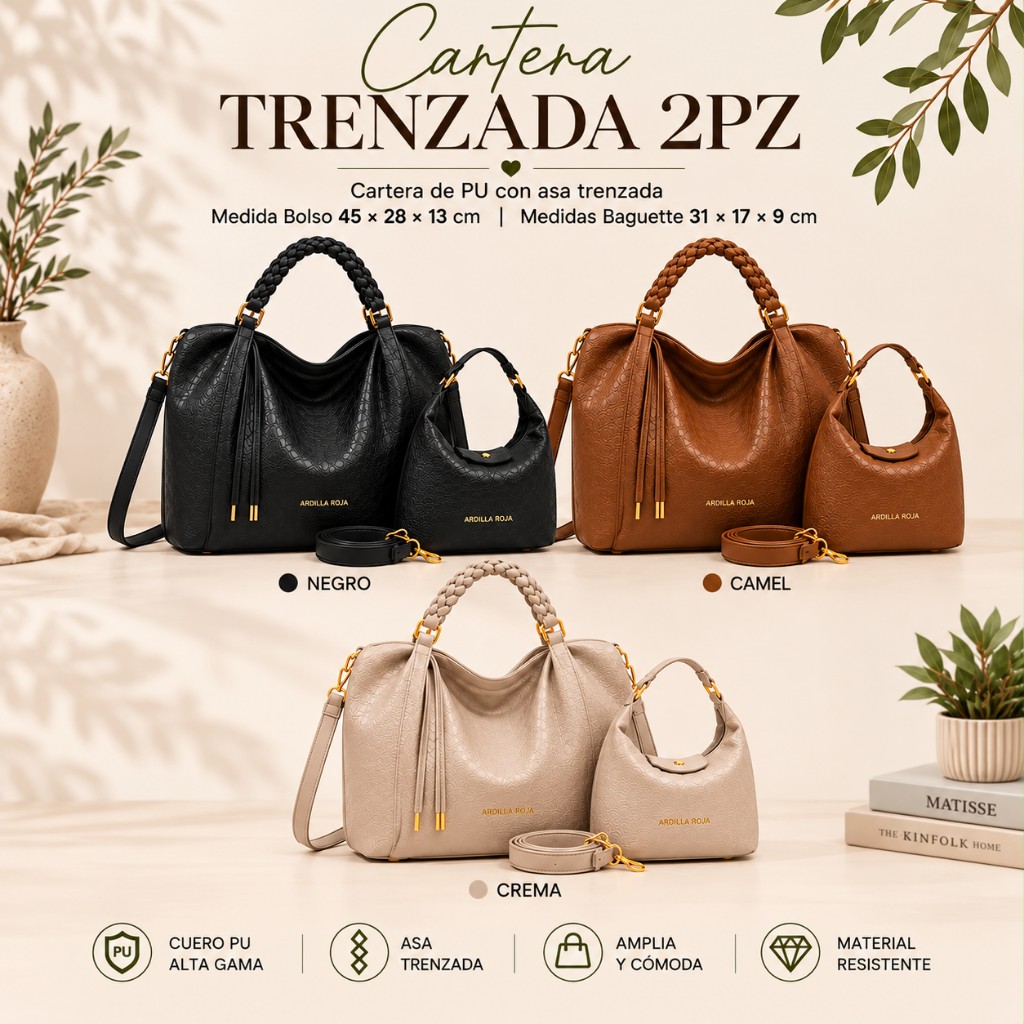 Cartera Ardilla Roja Trenzada 2PZ - AR 56427 GNK