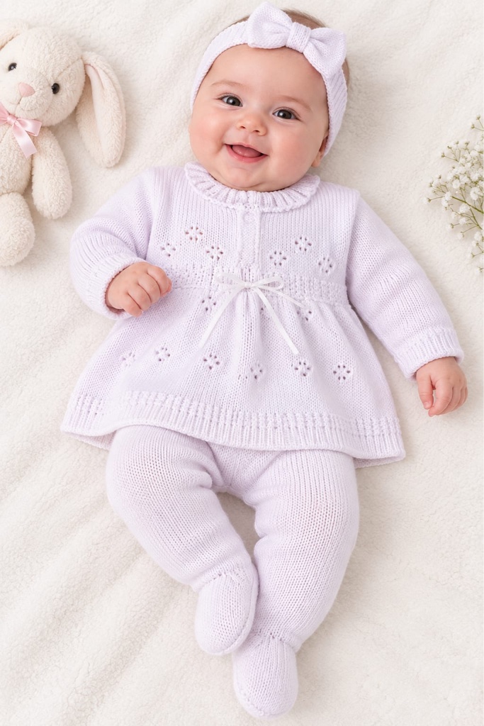 Conjunto tejido bebé blanco 0 a 3