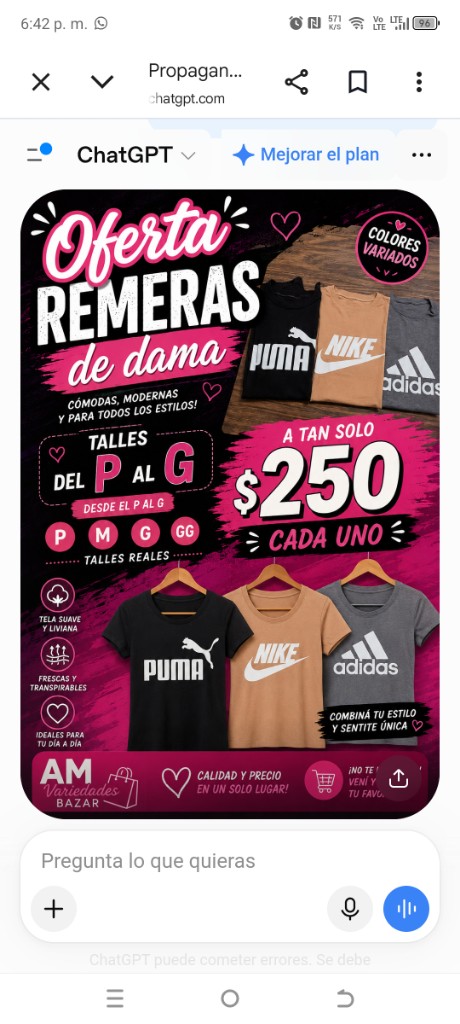 Remeras de dama del P al G