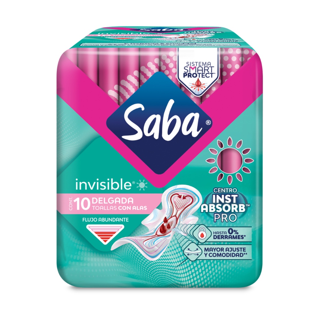 Toallas Femeninas Saba Invisible Buenos Días Delgada con Alas 10 piezas