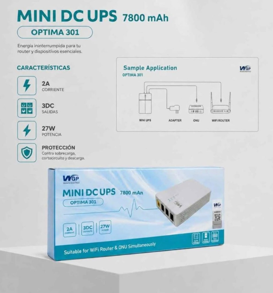Mini UPS 7800mAh salida 5V, 9V y 12V