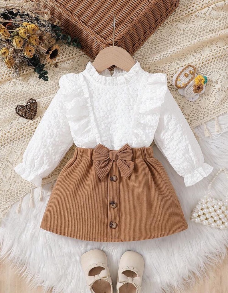 Este Conjunto De Camisa Y Falda Corta Para Niñas Con Cinturón, Ropa Sencilla Y Elegante Para Primavera Y Otoño