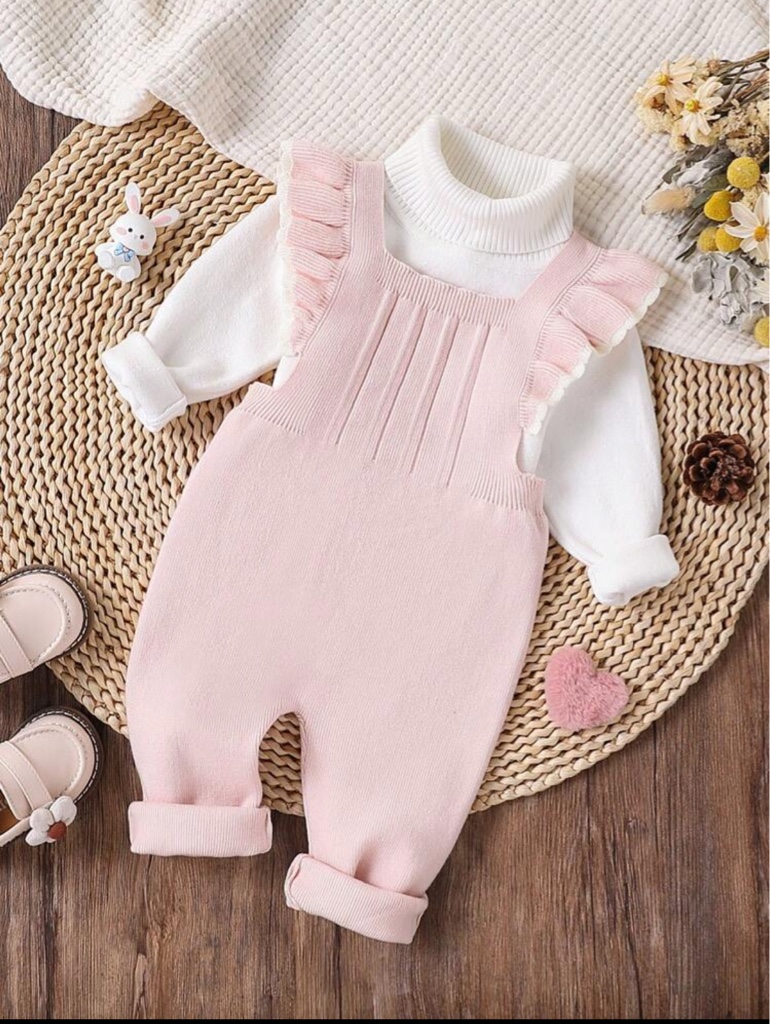 Peto rosa de bebé niña, cálido y cómodo, mono con estilo casual, apropiado para el otoño/invierno, adecuado para el día a día, salidas y viajes