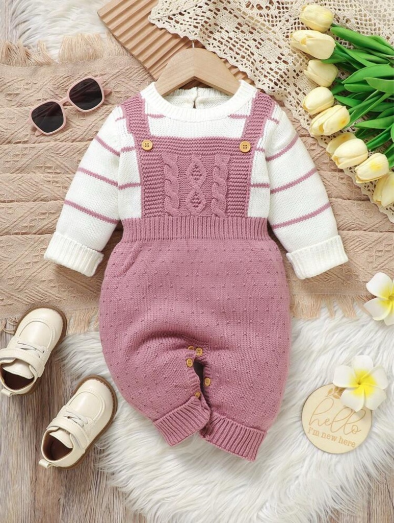 Enterizo de punto de bebé niña casual con bloques de color, rayas y patchwork para otoño/invierno
