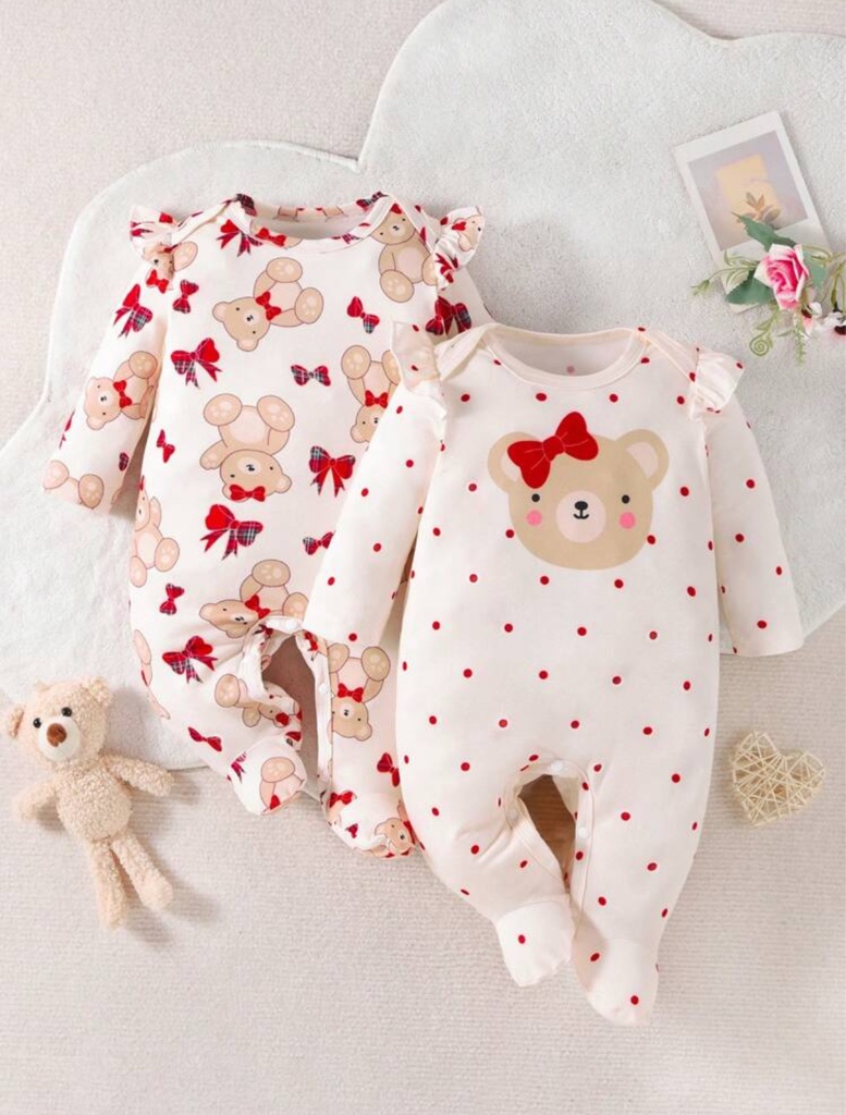 Pijama de 2 piezas para bebé niña con diseño de gráficos de dibujos animados y volantes, para Navidad