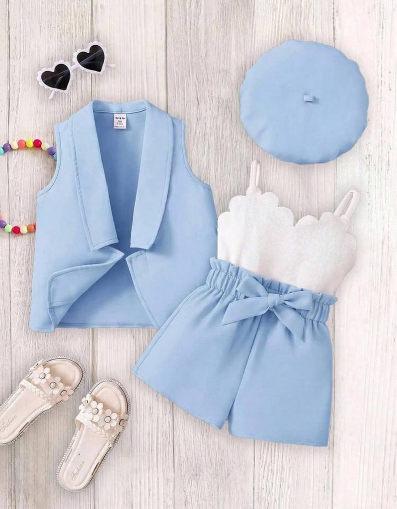 Conjunto de 3 piezas para bebé niña: cárdigan de punto liso & pantalones con peto de punto con gorro, bebé niña