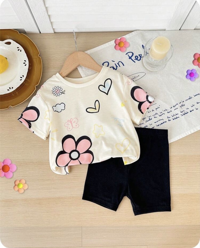 Conjunto de camiseta de manga corta con estampado de dibujos animados y shorts de cintura elástica, para niña bebé, para el verano