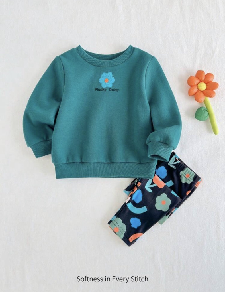 Cozy Pixies 2 piezas Conjunto de sudadera de cuello crew de manga larga y leggings de punto suave con estampado floral para bebé niña