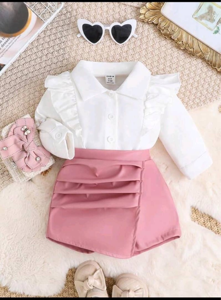 Conjunto de blusa con volantes elegante y pantalones cortos para niña bebé, adecuado para primavera/otoño