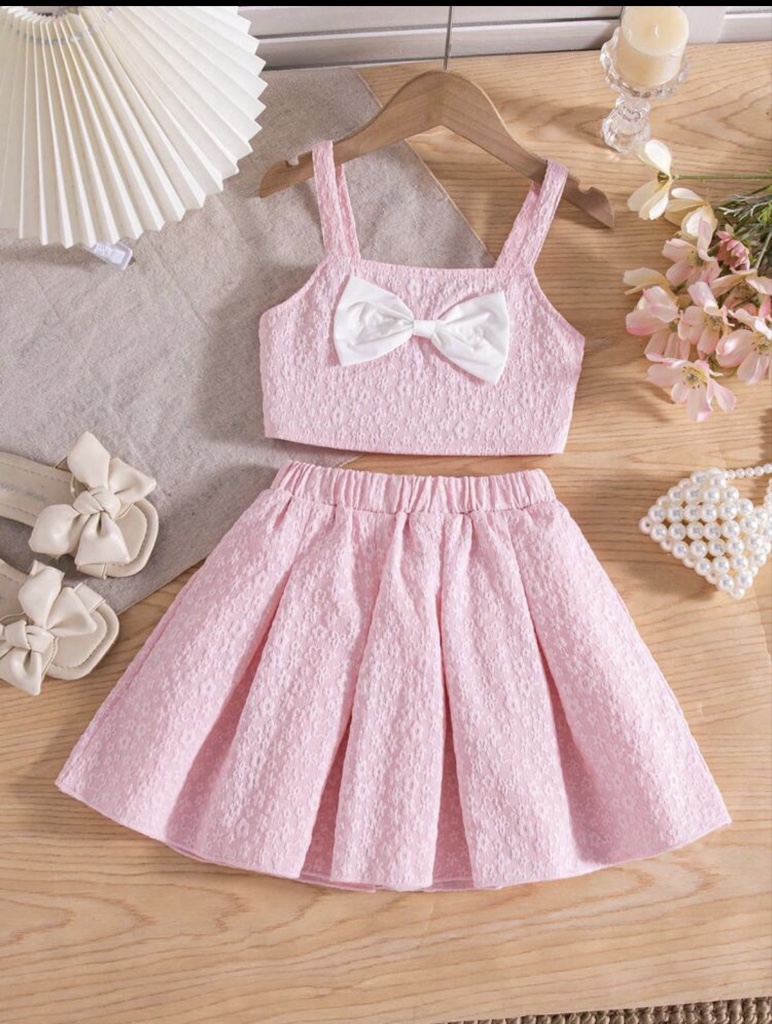 Vestido elegante sin mangas con decoración de lazo para niña