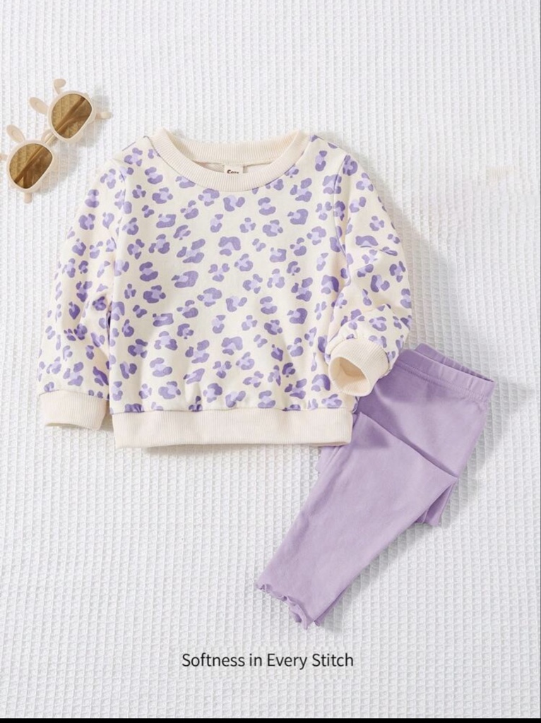 [94% Algodón,6% Elastano] Cozy Pixies 2 piezas Conjunto de parte superior de manga larga con cuello redondo y pantalones con estampado de plantas y flores para niña bebé, ropa de otoño