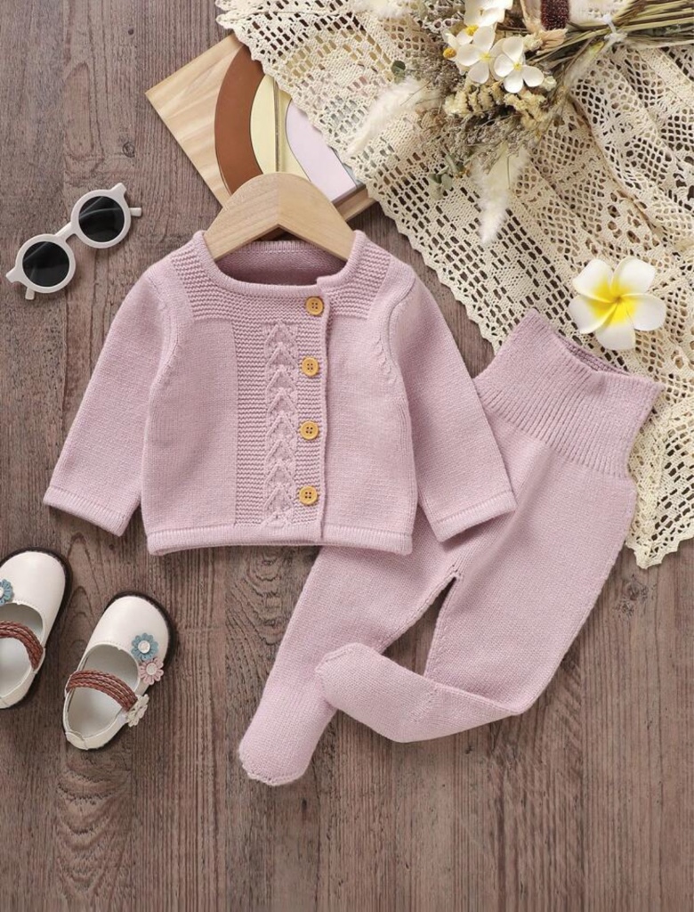 Conjunto de cárdigan y pantalones de punto para niña bebé con pie