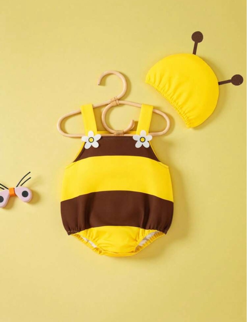 Set de 2 piezas conjunto de niña bebé con temática de abeja, de estilo lindo y divertido, apropiado para fiestas y uso diario, conjunto de verano