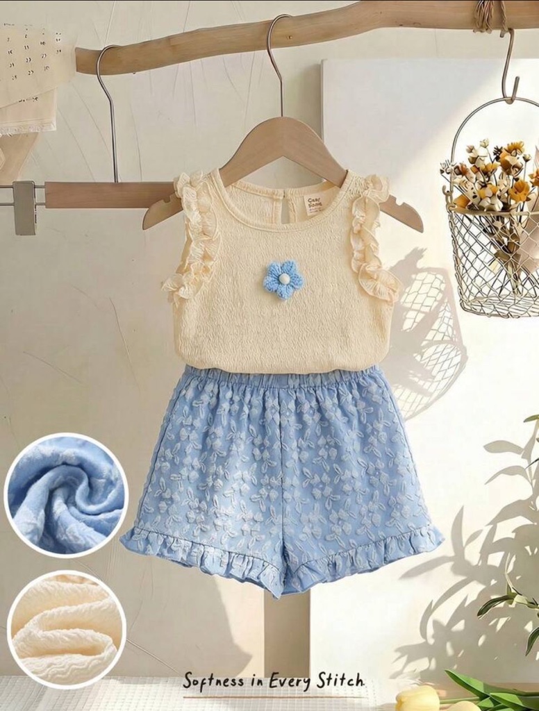 Cozy Pixies Conjunto de 2 piezas de top sin mangas con decoración floral y shorts de cintura elástica para niña bebé