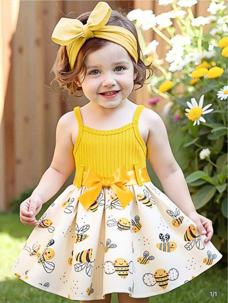 SHEIN Playful Pals Vestido sin mangas estampado con corazones, de estilo sencillo y lindo, para niñas bebés en verano