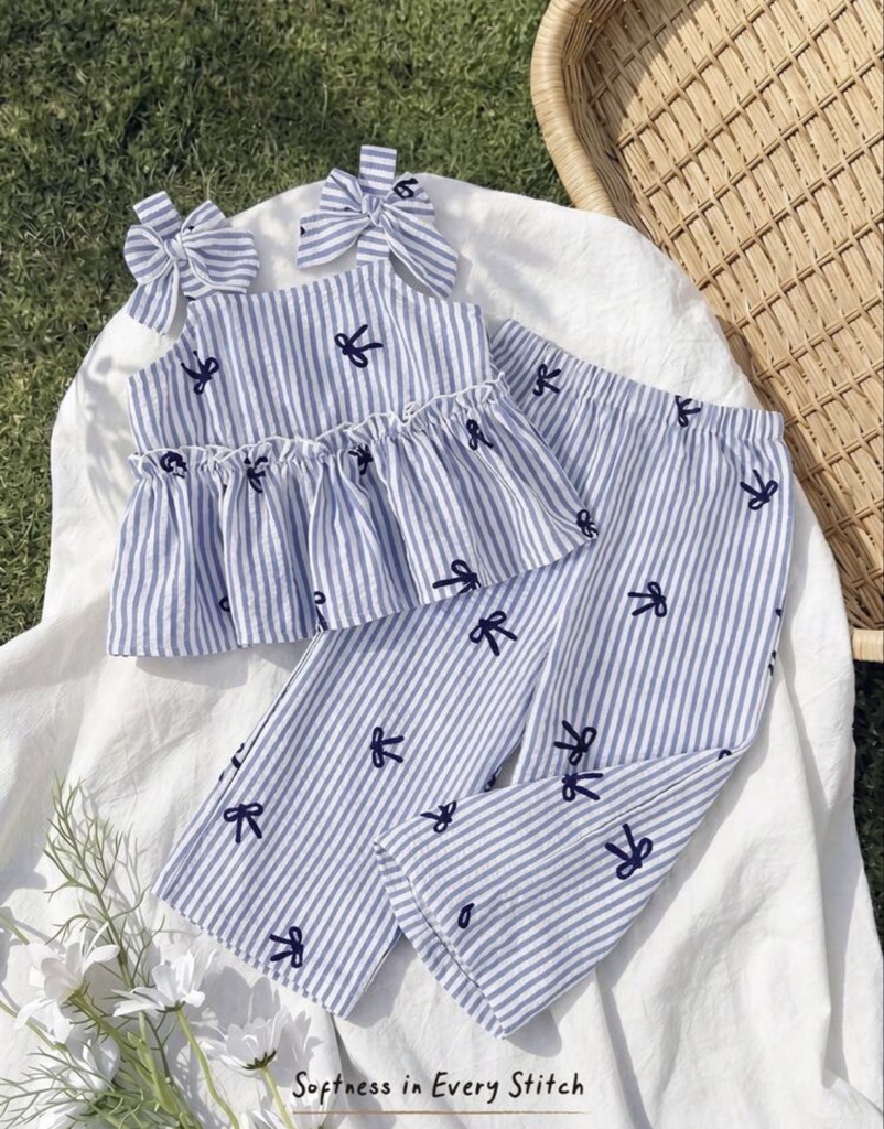 Cozy Pixies Conjunto de 2 piezas de top sin mangas con decoración de lazo y pantalones de cintura elástica para niña bebé