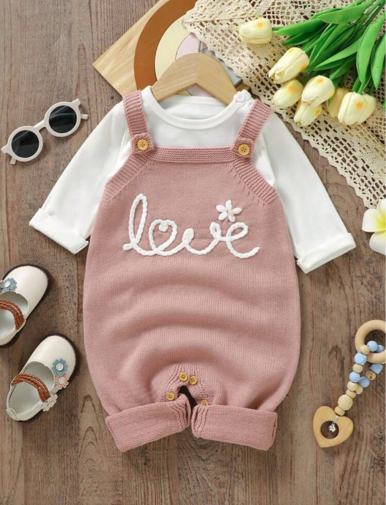 Body de suéter con bordado de letras para bebé niña