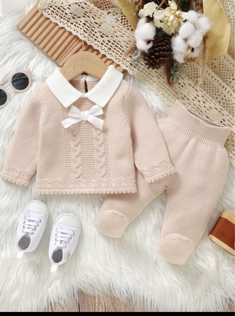 Conjunto de 2 piezas de suéter de manga larga versátil de moda, casual, lindo, cómodo, suave y simple, en unicolor de albaricoque, combinado con pantalones con pies cubiertos, adecuados para uso diario en casa, actividades al aire libre, fiestas, temporada de otoño e invierno, para recién nacidas