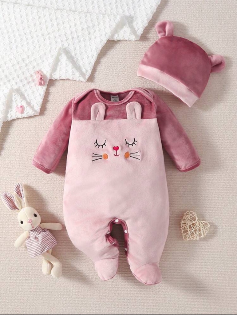 Mono cómodo con diseño bordado de orejas para bebés niñas
