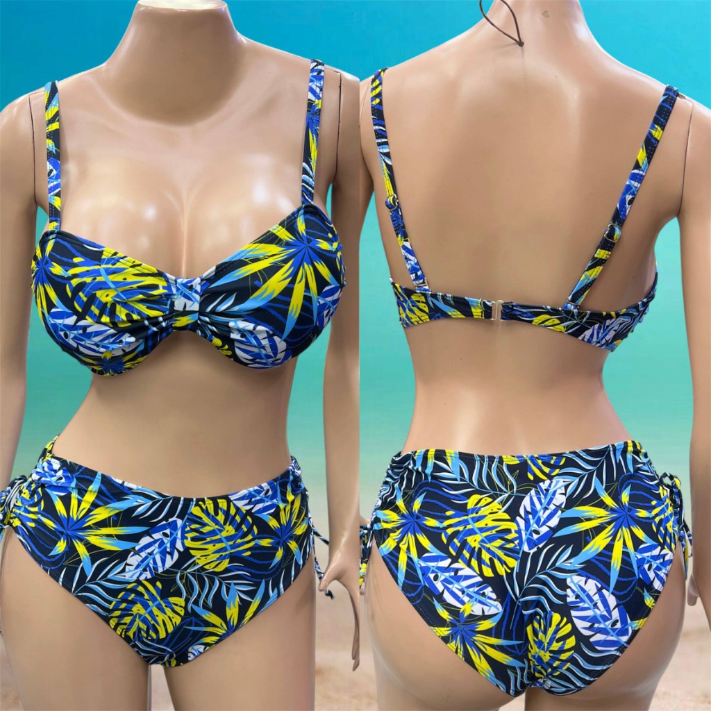 Talla M, estampado hojas azules y amarillo