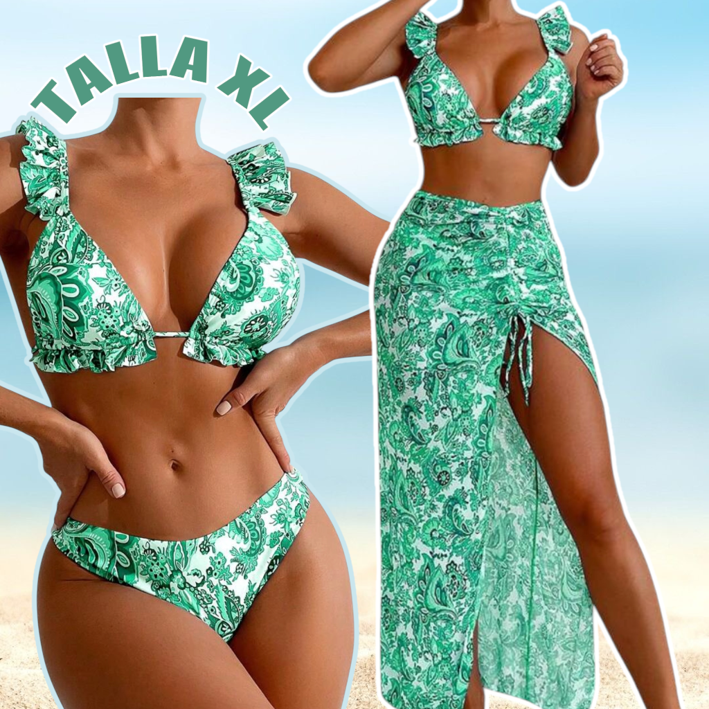 Talla XL, conjunto 3 piezas estampado verde