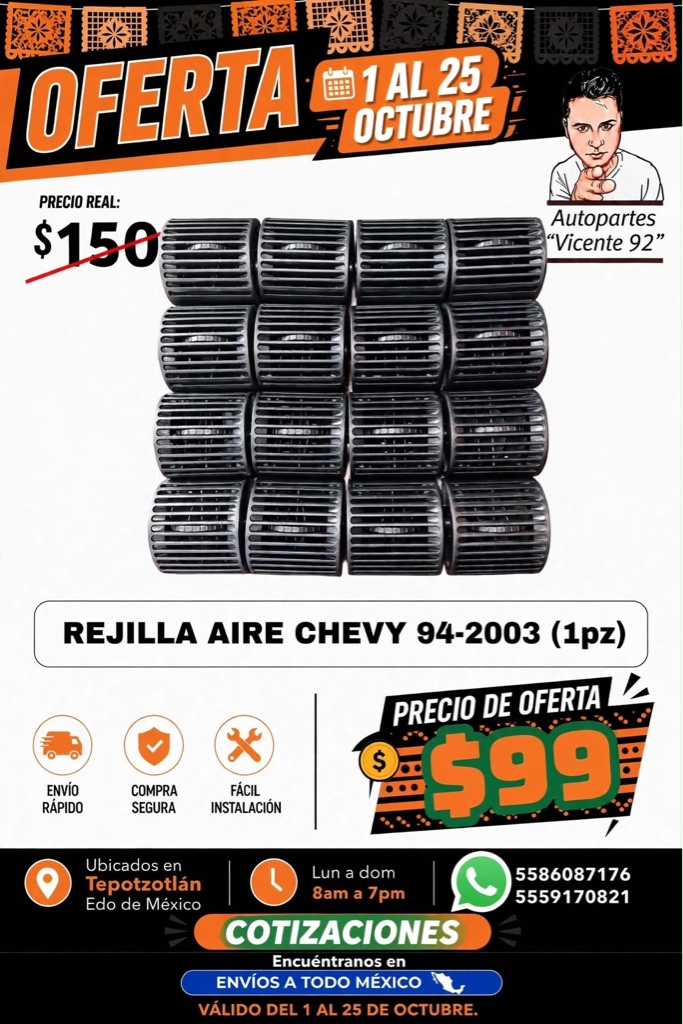 REJILLA AIRE CHEVY 94-2003 BRUCK