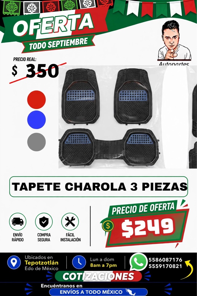 TAPETE CHAROLA 3 PIEZAS