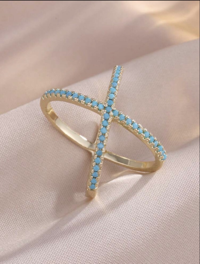 Anillo cruz azul dorado