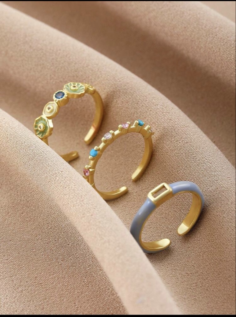 Set de 3 anillos con flores esmaltada