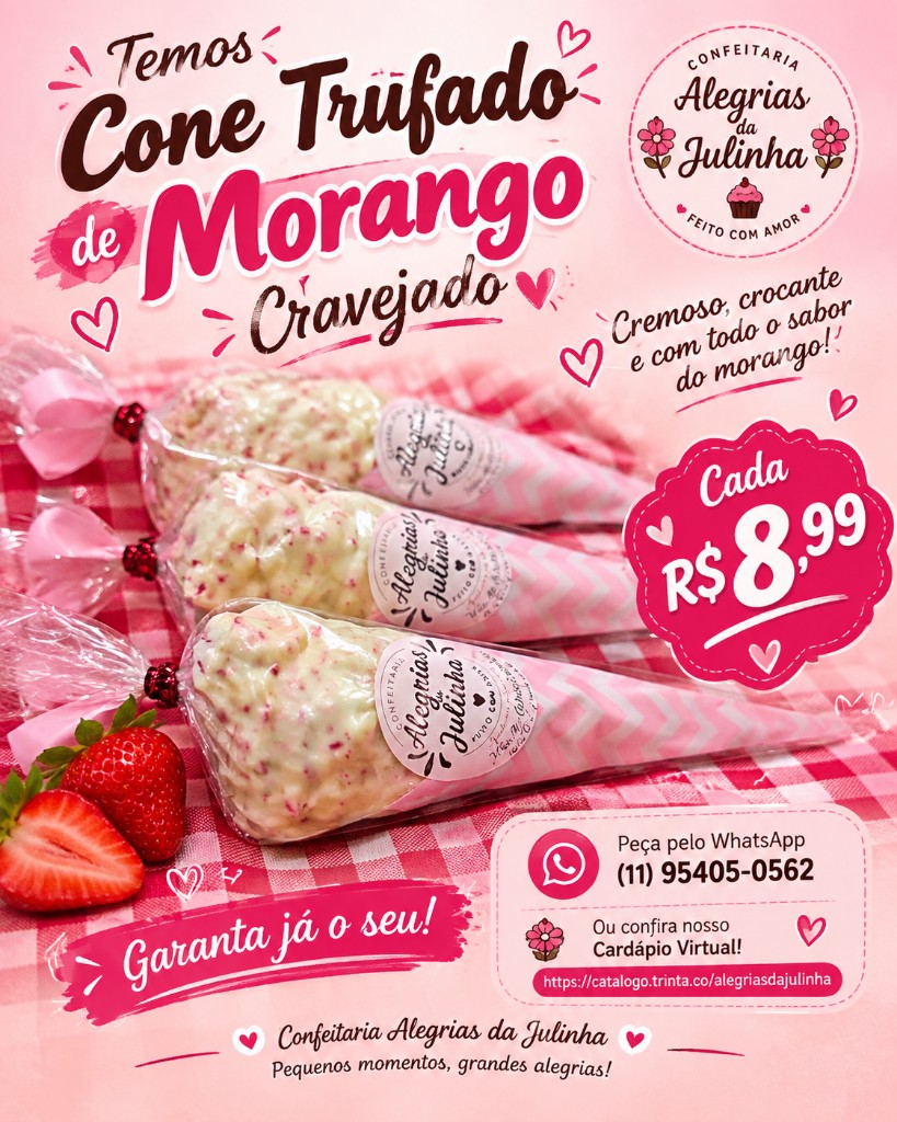 Cone Trufado de Morango Cravejado