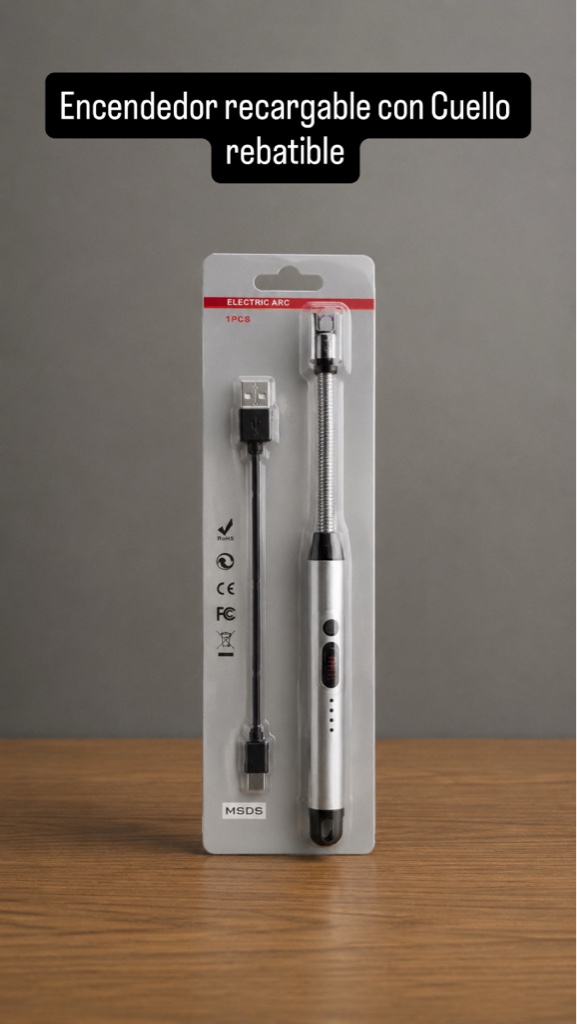 Encendedor electrico recargable cuello rebatible plata USB