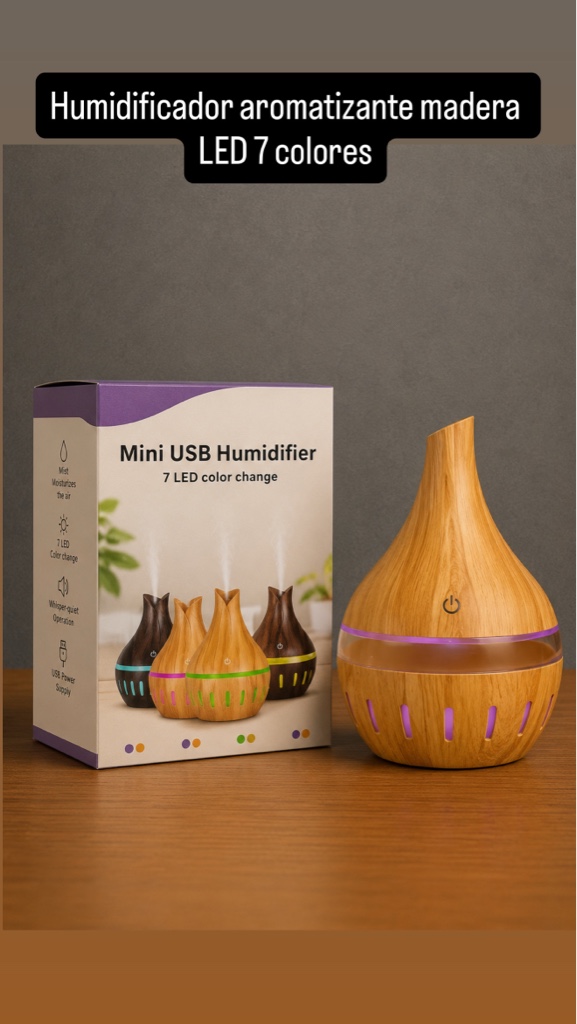 Humificador Aromatizante Madera Led 7 Colores