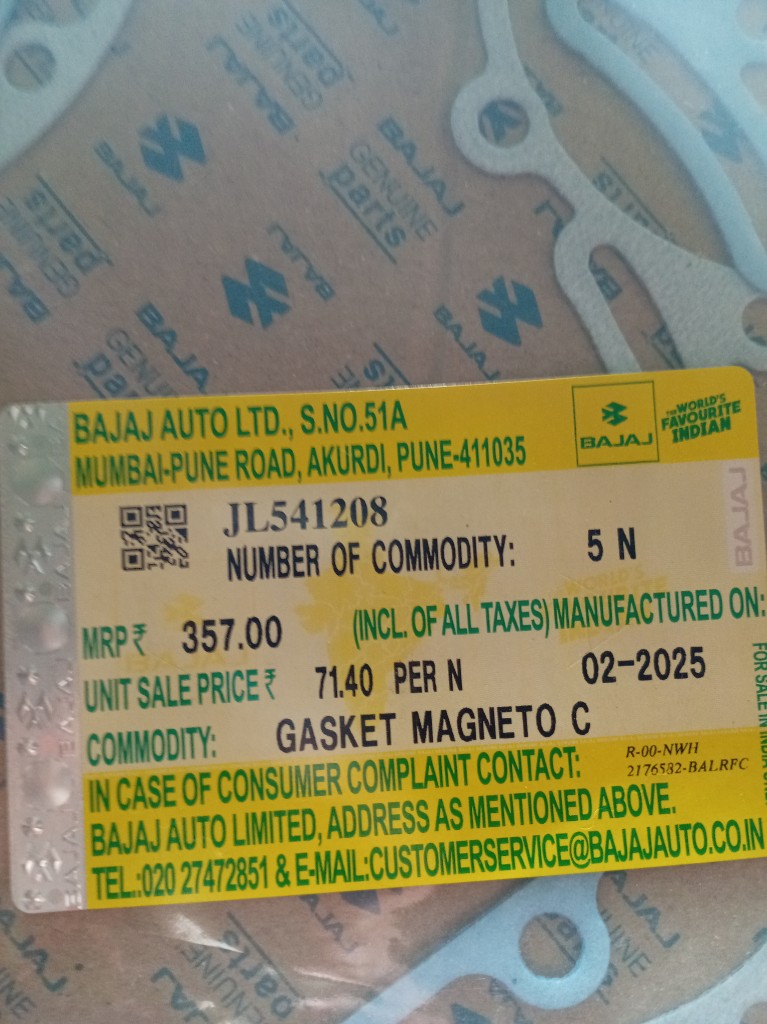 EMPAQUE TAPADERA PLANTA PULSAR 200NS JL541208-JG541211 OF