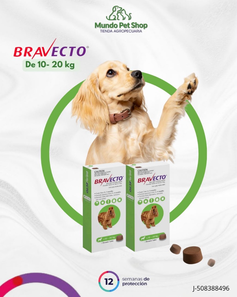 Bravecto 500 mg x1 tabletas para perros 10-20 kg