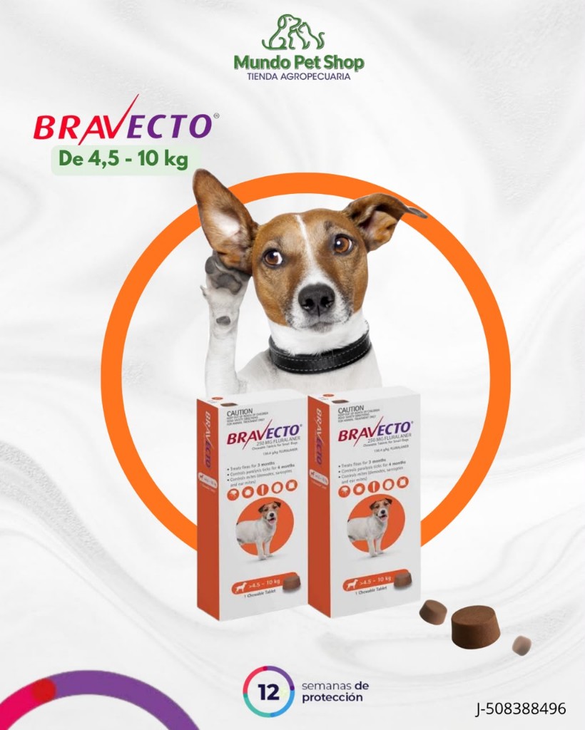 Bravecto 250 mg x1 tabletas para perros 4.5-10 kg