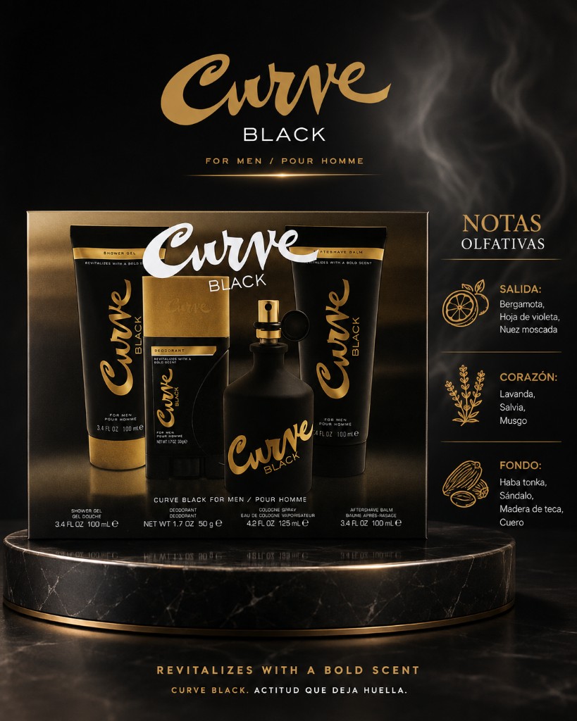 Set Curve Black 4 piezas, Metálico