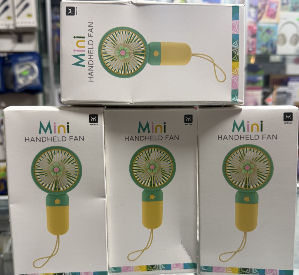 Mini ventilador portátil verde y amarillo