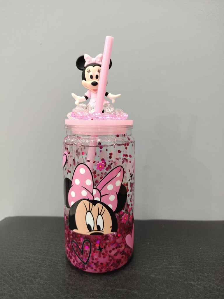 Vaso Snowglobe diseño minie efecto glitter